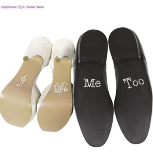 Wedding Favors and Gifts 1 Set (I Do / Me Too) Bridal Groom Shoe Sticker White Clear Rhinestone Bride To Be Wedding Decoration