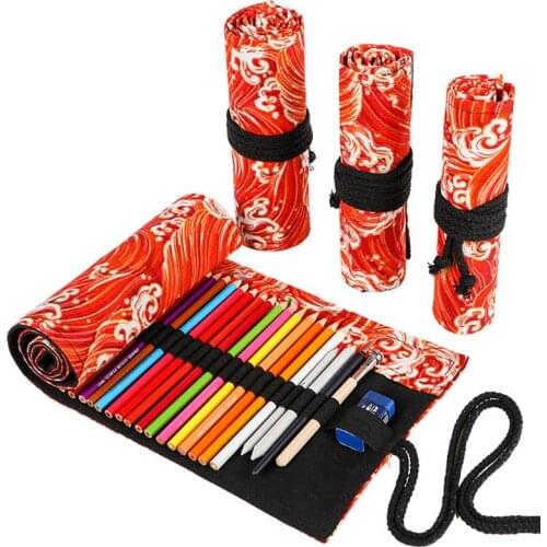 12/24/36/48/72 Holes Canvas Roll Up Pen Curtain Pencil Bag Case Large Penal Pencilcase Big Pen Bag Stationery Pouch C26