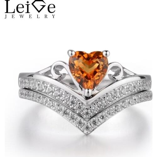 Leige Jewelry Yellow Gemstone Natural Citrine Ring Engagement Ring Heart Cut 925 Sterling Silver November Birthstone for Women