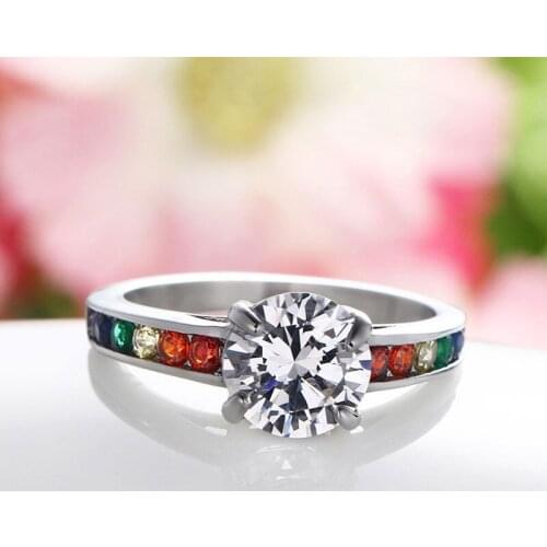 Gorgor 2020 New Arrivals Originality Statement Rhinestone Rainbow Colorful Color Rings for Fashion Women Jewelry Gift PR-021