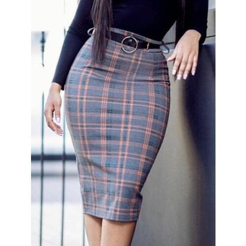 Women High Waist Plaid Pencil Skirts Bodycon Retro Classy Elegant Office Ladies Summer Modest Slim African Fashion Jupes Falads