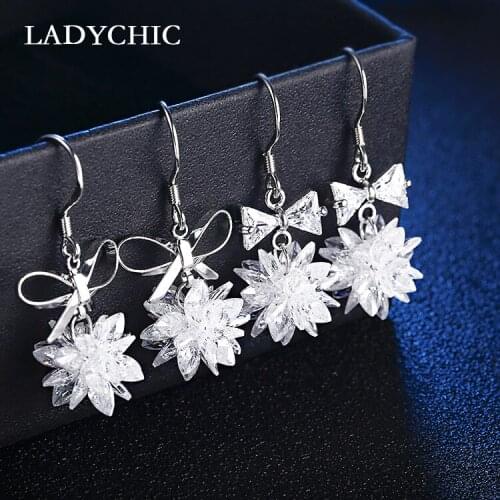 LADYCHIC Luxury Two Layers Zircon Drop Earrings S925 Silver Needle Gold Silver Color Female Wedding Party Dangle Earring LE1342