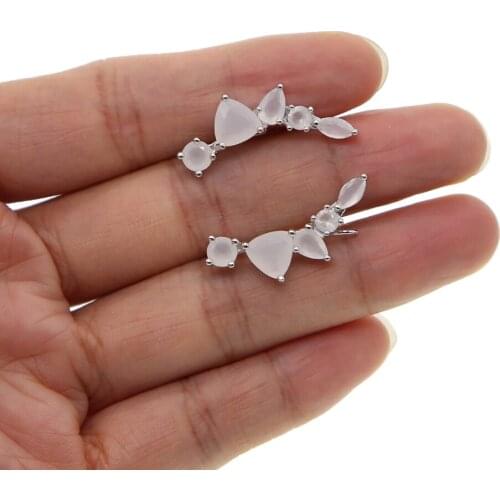 Hot Sale Romantic Jewelry Stud Earrings For women Wedding Elegant Silver Color Cubic Zirconia white Stone geometry graph Earring