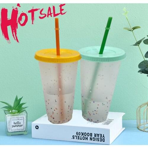 1/5pcs 700ml Color Changing Confetti Reusable Plastic Tumbler With Lid And Straw Cold Cup Straw Cup Drinkware Kitchen Supplies
