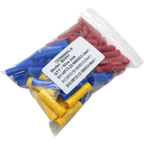 100 pieces BV1 BV2 BV5 Fully Insulated Bullet Crimp Terminals Kit to Splice heating cable , Electrical Wire connectors