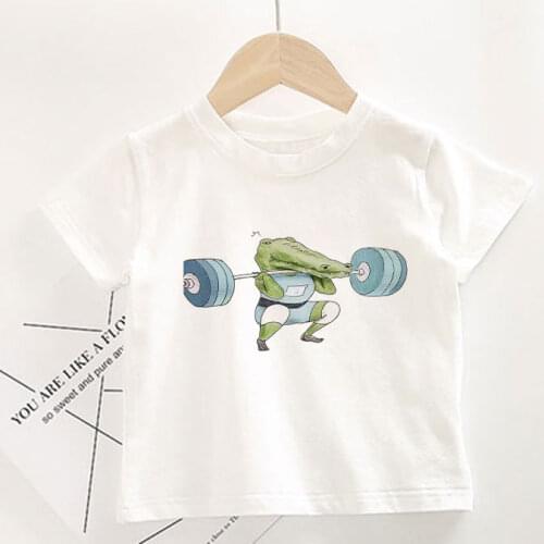 2020 Girls White Kawaii T-shirt Crocodile Weightlifting Giraffe Cute Boys Clothes Harajuku T Shirt Summer Unisex Girl Kids Tops