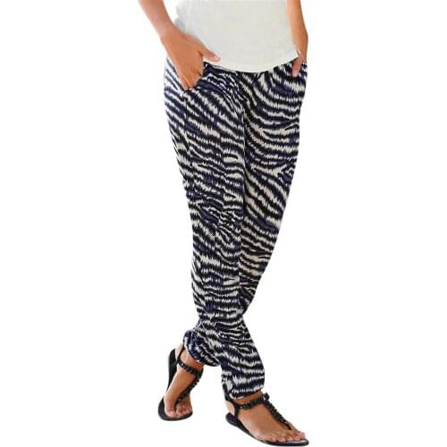 2021 Women Bohemian Floral Print Long Pants Mid Waist Vintage Pants Elastic Waist Boho Beach Trousers Plus Size Pants L3