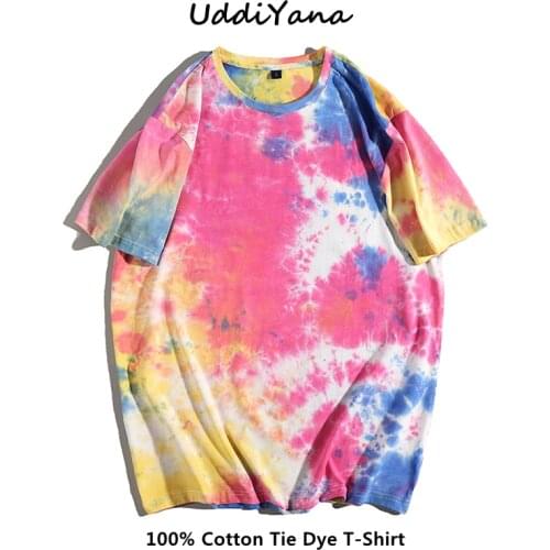 2021 Summer Fashion Tie Dye Cotton T-Shirts Womens Oversized Tops Vintage Clothes Mens Harajuku Sweatshirt Skateboard T-Shirt