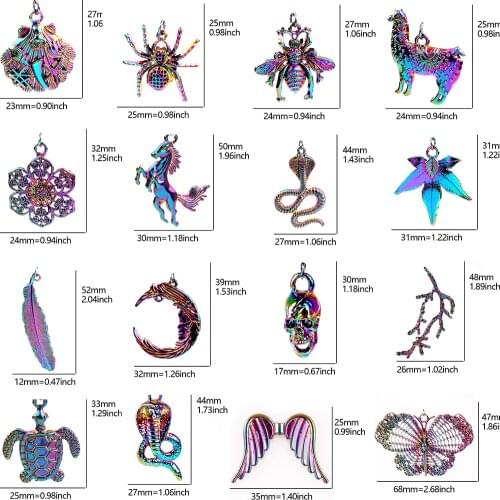 5Pcs/Lot Rainbow Color Snake Butterfly Angel Wing Charms Diy Pendant Women Keychain Earrings Jewelry Wholesale
