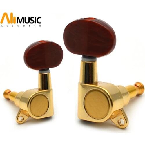 6 pcs/sets Golden Folk Acoustic Electric Guitar Inline Guitar Tuning Peg key Machine Heads Tuners With Coffee Hemicycle knob