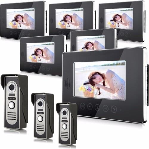 7 Inch IR Night Vision Touch Keypad Wired Video Door Phone With 6 Monitor