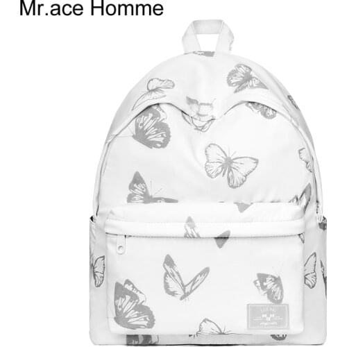White 14inch Laptop Backpack Women Fashion School Backpack For Girl Waterproof College Bag Butterfly Pattern Travel Bagback