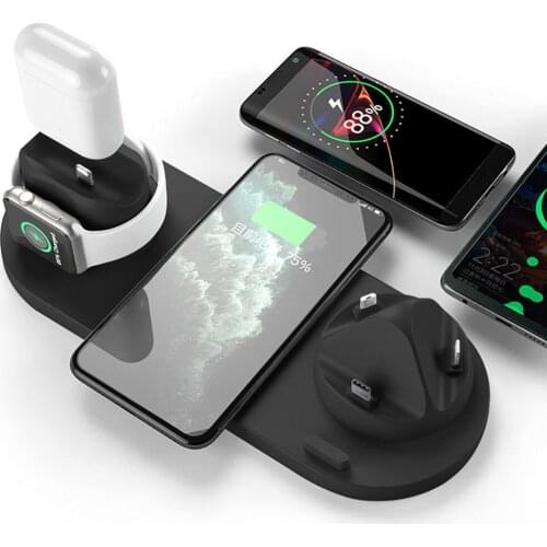 9V-2A Qi Wireless Charger IPhone 12 6 In 1 Fast Charging Dock USB Station for Apple Watch Charger Phone Accessories