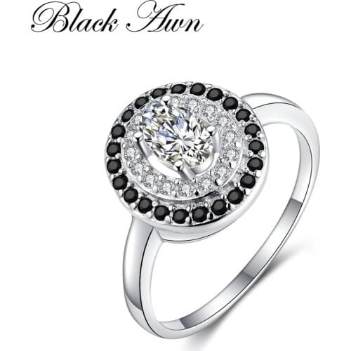 [BLACK AWN] Genuine 100% 925 Sterling Silver Jewelry Oval Engagement Rings for Women C286