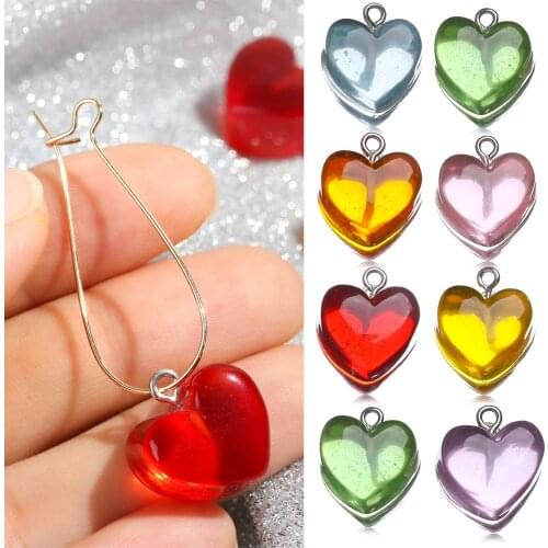 10PCS Transparent Resin Heart Charms Keychain Butterfly Pendant Handmade Candy Color Necklace Jewelry Making DIY Accessories