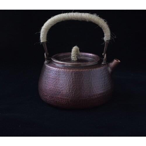Pure copper handmade firing kettle teapot induction cooker tea pot retro health uncoated boiling water kettle teaware 1.2L