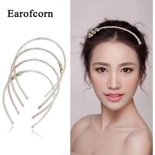 Earofcorn 4 Pcs Combination Set Princess Pearl Headband Pearl Rhinestone Girl Headband Handmade Beaded wild Hair Accessories