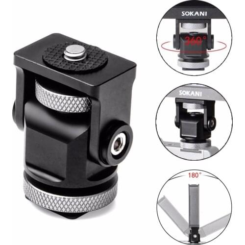 Hot Shoe Adjustable Monitor Holder Mount Camera Pan 360 Degree Tilt 180 Degree with Cold Shoe Mount and 1/4'' Mount Tripod Head