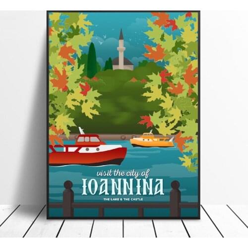 Ioannina The Lake Canvas Travel Poster Prints Home Wall Art Decor Painting