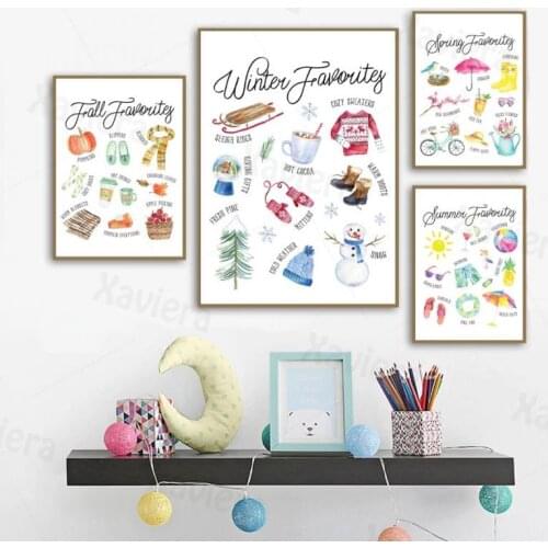 Four Seasonal Wall Art Apparel Name Print Spring Summer Fall Winter Canvas Painting Funny Kids Education Poster Nursery Decor