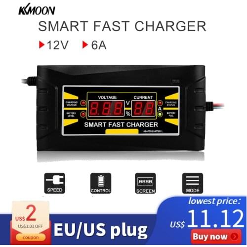 KKMOON Full Automatic Car Battery Charger 150V/250V To 12V Smart Fast Power Charging For Wet Dry Lead Acid Digital LCD Display