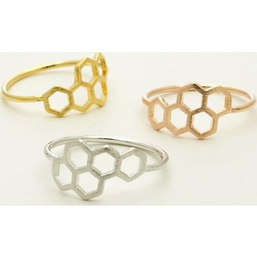 Hexagon Ring Honeycomb Rings Jewelry For Women Wedding Engagement Finger Ring