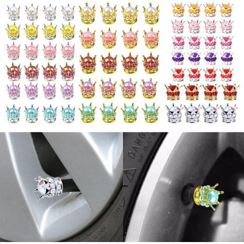 4Pcs Car Wheel Tire Air Valve Caps Rhinestone Crown Style Copper Core Auto Truck Tyre Rim Stem Dust Air Cover Universal Accessor