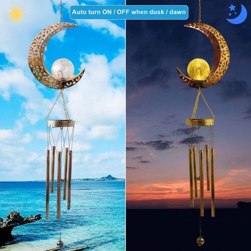 Wrought Iron Hollow Solar Moon Wind Chime Led Light Outdoor Landscape Decoration High Quality Practical Delicate Durable