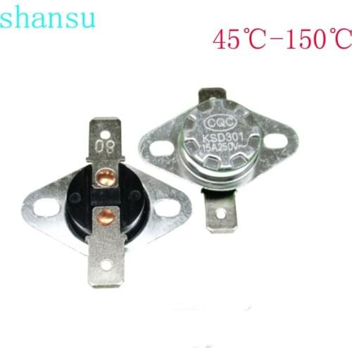 KSD301 250V 15A Normally closed Flat foot fixed Thermostat Temperature Thermal Control Switch DegC 45 50 55 60 65 70 75 80 85 90