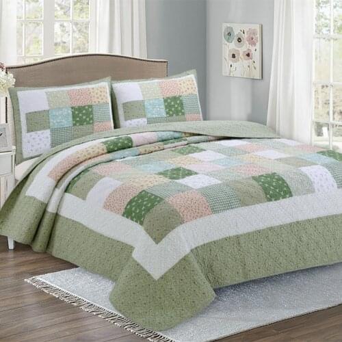 Plaid Cotton Quilted Bedspread Geometric Summer Quilt Comforter Blanket Sofa Bed Cover Soft Home Patchwork Coverlet 86x94inch