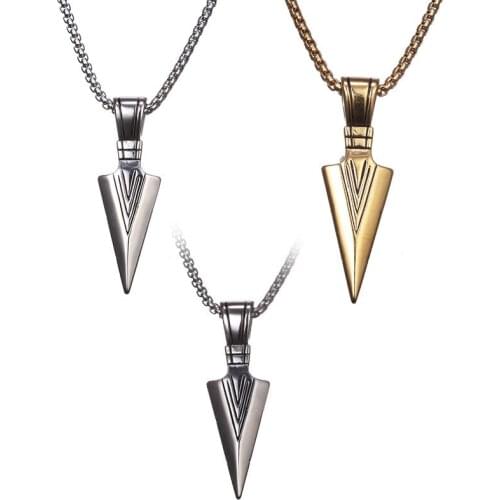 Mens Fashion Jewelry Black Gold Silver Plated Arrow Head Pendant Long Chain Necklaces Mens necklaces Collier Femme ArrowHead