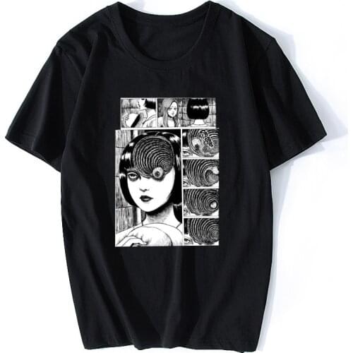 Uzumaki Cotton T Shirt Men Junji Ito Tees Horror Manga Tomie Tshirt Men Short Anime Japanese T-Shirt Mens Clothes Designs