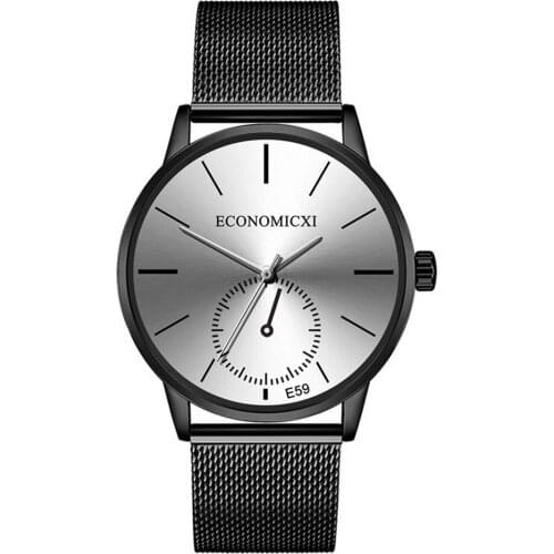 Men Classic Quartz Watch Round Dial Wristwatch Gifts with Steel Mesh Belt LXH