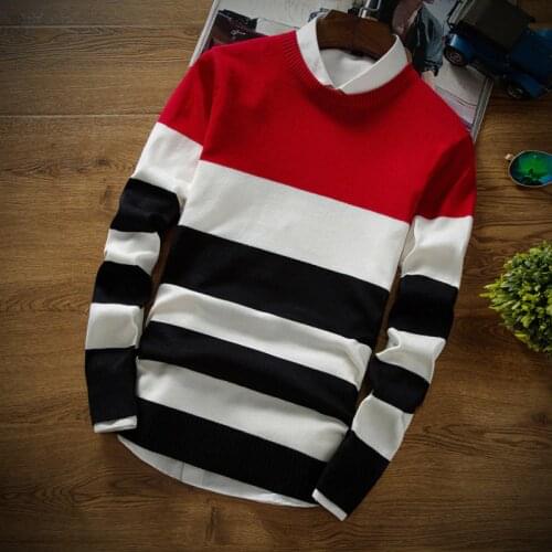 2021 male fashion sweater Stripe leisure thin sweater Autumn warm sweater