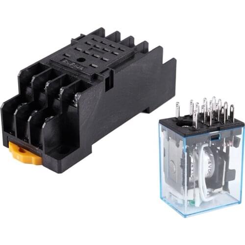 MY4NJ DC 24V Coil Power Relay DIN Rail Mounted 14 Pin 4PDT w Socket