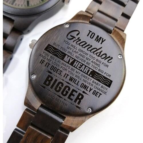 To My Grandson-How Much You Really Care Engraved Wooden Watch Men Watch Fashion Birthday Gifts Sandalwood Mens Watches