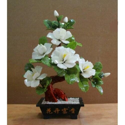 Natural jade white jade bonsai 5 flower peony flower room decor decoration Home Furnishing creative arts and crafts