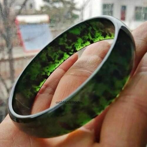 Genuine Natural Green Jade 54-64mm Bangle Bracelet Fashion Charm Jewellery Accessories Hand-Carved Amulet Gifts for Women Men