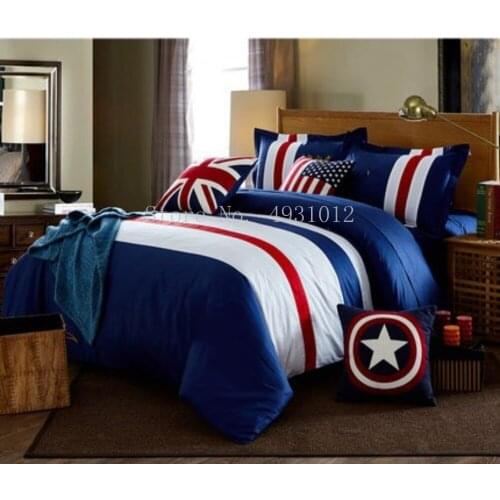 Kids Childrens 3/4Pcs Pure Cotton Mediterranean Cotton Sheet Bed Sheet Style Boys Bedroom Decoration British Style