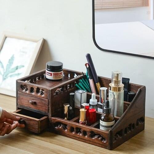 Organizer For Cosmetics Teak Drawer Type Cosmetic Storage Box Dresser Skin Care Products Desktop Storage Womens Cosmetic Box