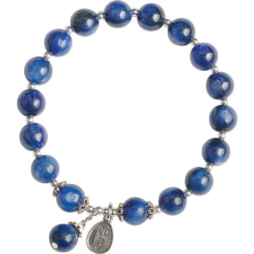 Original Kyanite Blue Natural Crystal Bracelet 8mm Round Beads With Wishful Pendant Bracelets for Women Girl Fashion Jewelry