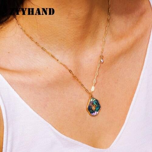 Natural Abalone Shell Golden Pendant Necklace Women Cross Chain Small Pearl INS Fashion Girl Irregualr Vogue Jewelry