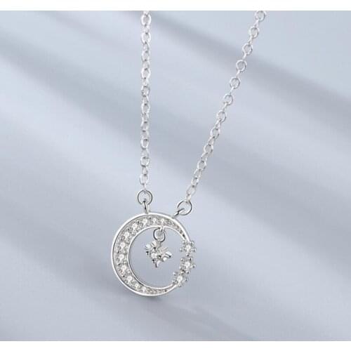 Exquisite Elegant Star Moon Micro-inlay 925 Sterling Silver Sweet Clavicle Chain Temperament Personality Female Necklace SNE304