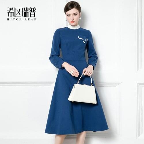High End Dress Brand Womens Autumn And Winter New Temperament Lantern Sleeve French Retro Waist Swing Skirt