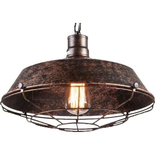 Loft Chain Pendant Lamp For Dining Room Iron Rust Pot Cover Shape Retro Lighting Fixtures E27 Pendant Light Hanging Lamps