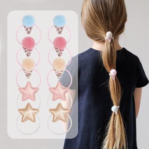 Ice Cream Pompom Star Hairring Korean Elastic Hairrope Sequin Glitter Ponytail Holders For Shcool Girls Babies Hair Accessories