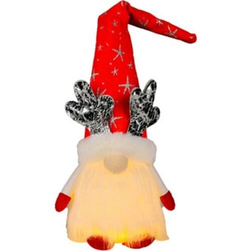 Christmas Decoration With LED Lights Doll Christmas Antler Hat Glowing Faceless Doll Sitting Posture