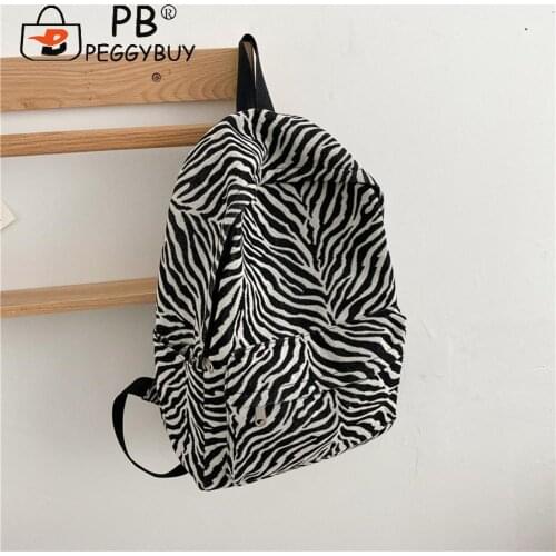 Preppy Style Zebra Pattern Printing Rucksacks Women Large Capacity Knapsacks Preppy Style Casual Double Shoulder Bag