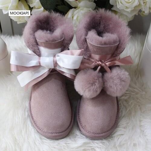 2019 European high-quality snow boots, real sheepskin, 100%natural wool, womens boots, free delivery 4 colors