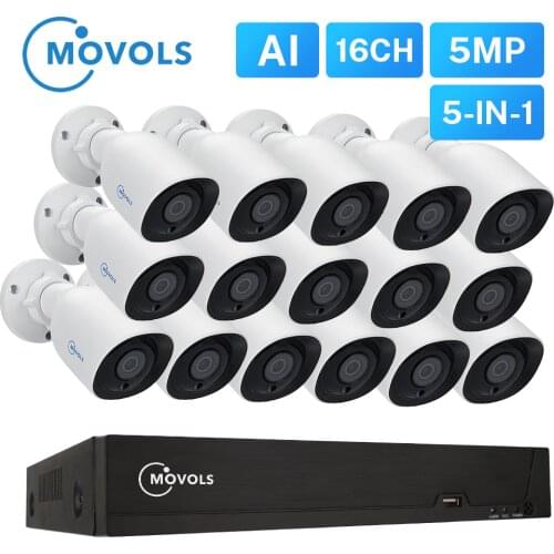 MOVOLS 5MP H.265+ Security CCTV System 16CH XVR Indoor Outdoor 16PCS 5MP Waterproof HD CCTV Camera P2P Surveillance System Set